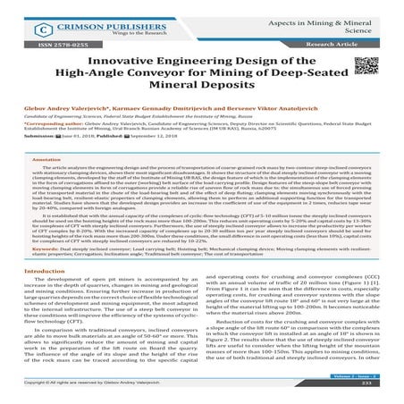 Innovative Engineering Design of the High-Angle Conveyor for Mining of Deep-Seated Mineral Deposits_Crimson Publishers