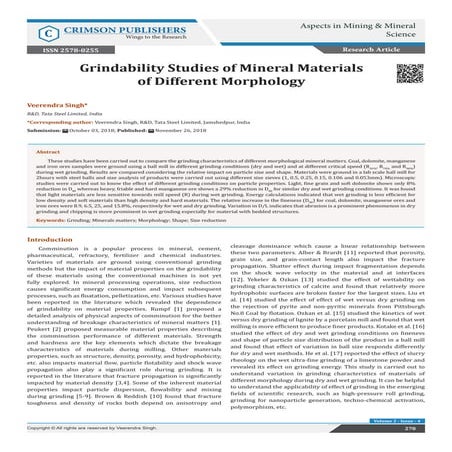 Grindability Studies of Mineral Materials of Different Morphology