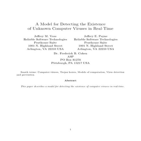 A model for detecting the existence of unknown computer viruses in real time