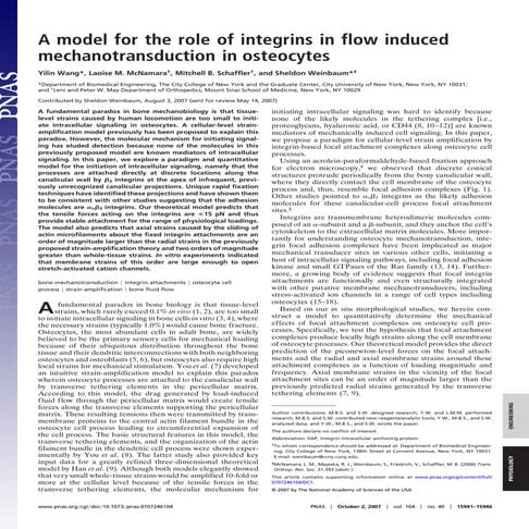 A model for flow induced mechanotransduction