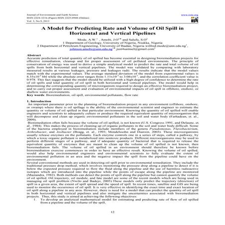 A model for predicting rate and volume of oil spill in horizontal and vertica...