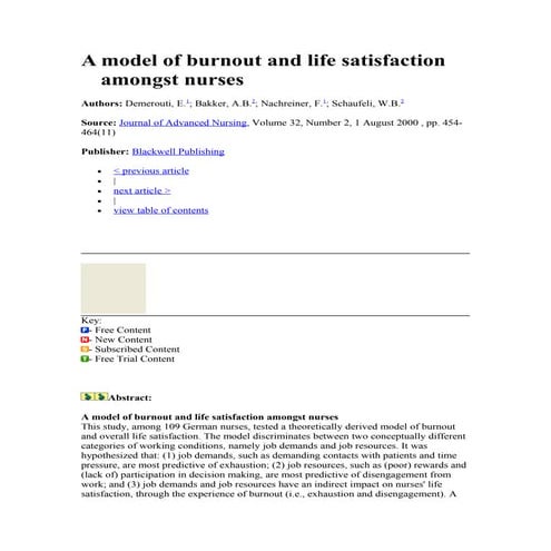 A model of burnout and life satisfaction amongst nurses