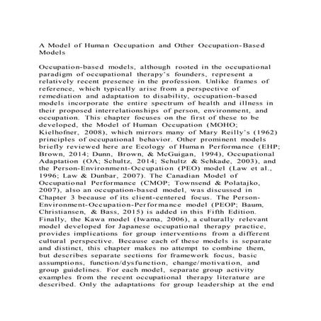 A Model of Human Occupation and Other Occupation-Based ModelsO