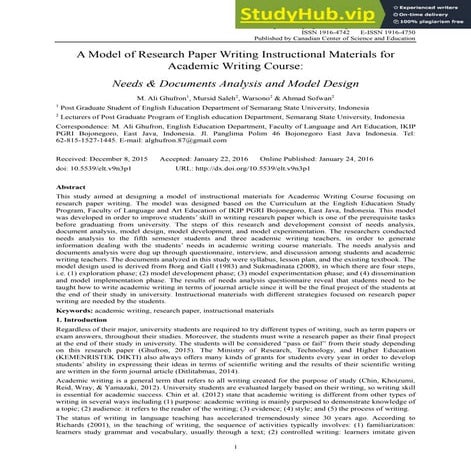 A Model Of Research Paper Writing Instructional Materials For Academic Writin...