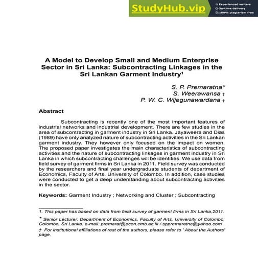 A Model To Develop Small And Medium Enterprise Sector In Sri Lanka ...