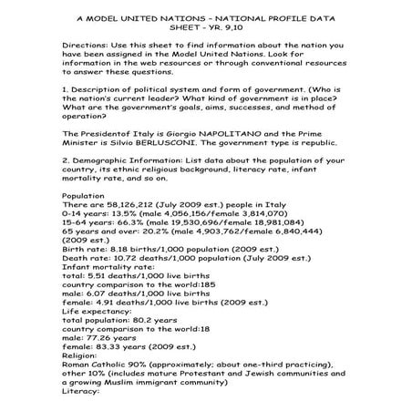 A  M O D E L  U N I T E D  N A T I O N S –  N A T I O N A L  P R O F I L E  D...