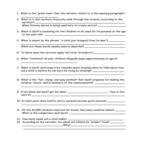 A modest proposal study guide | DOCX