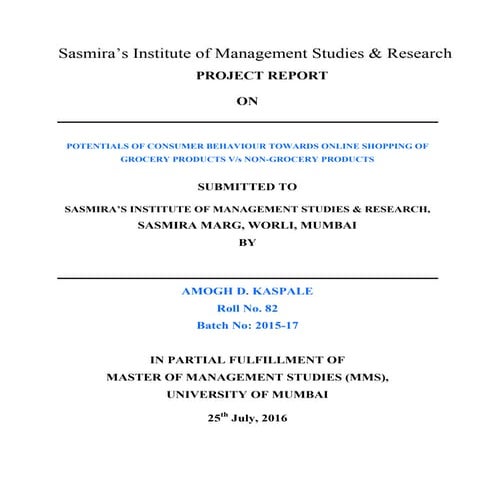 POTENTIALS OF CONSUMER BEHAVIOUR TOWARDS ONLINE SHOPPING OF GROCERY PRODUCTS ...