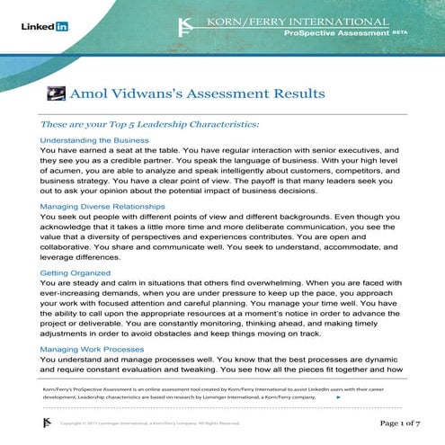 Korn Ferry ProSpective Assessment (Amol Vidwans) | PDF