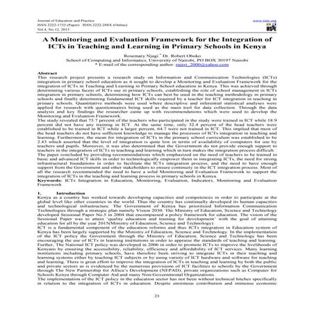 A monitoring and evaluation framework for the integration of ic ts in teachin...