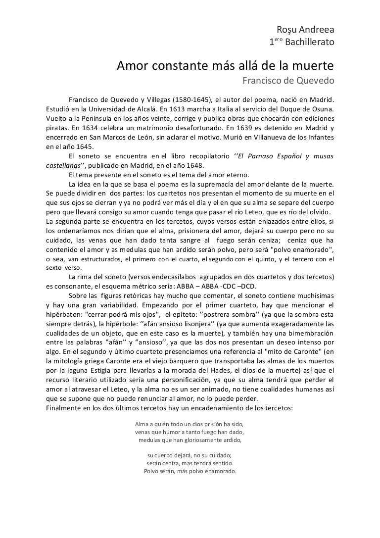 Comentario Poema Amor Constante Mas Alla De La Muerte