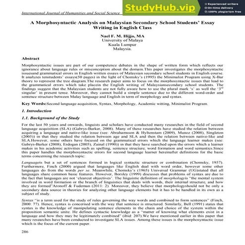 A Morphosyntactic Analysis on Malaysian Secondary School Students  Essay Writ...