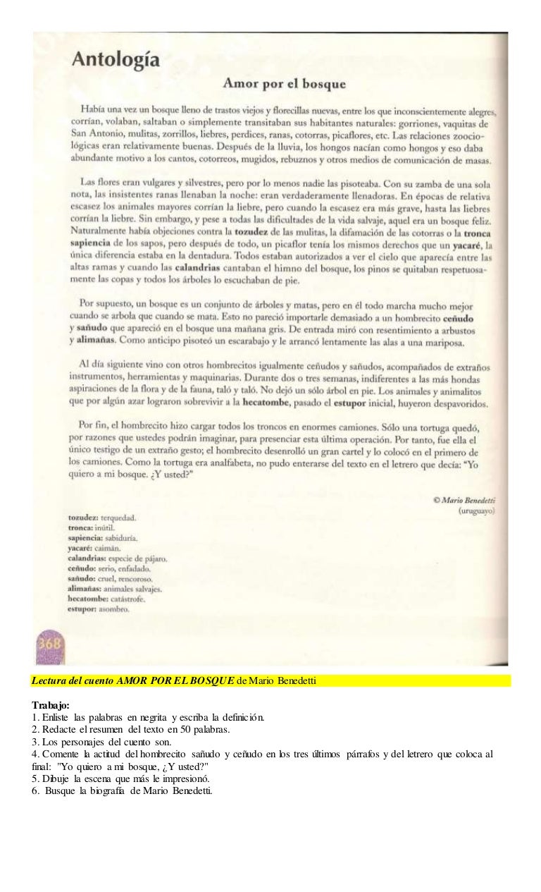 Amor Por El Bosque De Mario Benedetti
