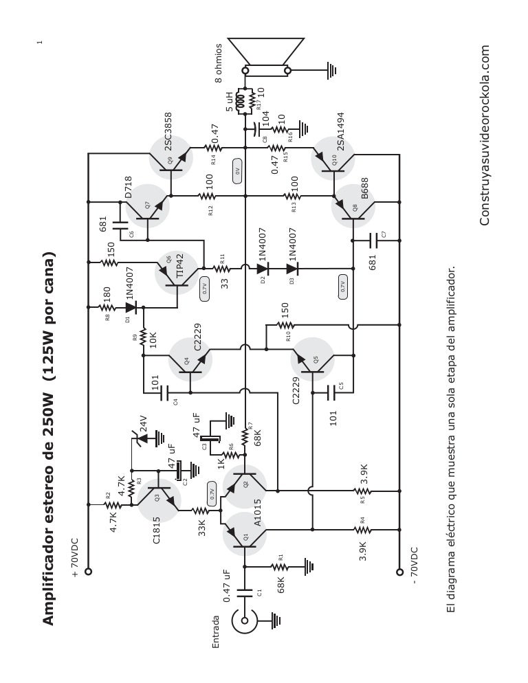 Amplificador estereo 250 watts tip41 tip42 amplifier circuit diagram 
