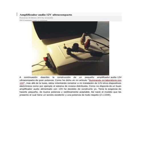 Amplificador audio 12 v ultracompacto 