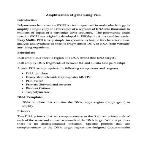 Amplification of gene using PCR
