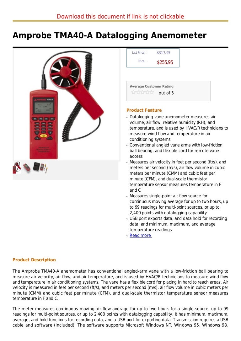 Amprobe tma40 a datalogging anemometer
