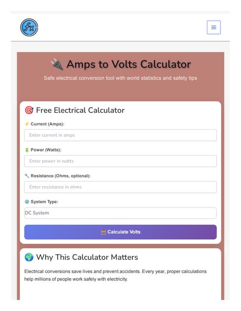 Amps to Volts Calculator: Calculate Amps to Volts with Precision
