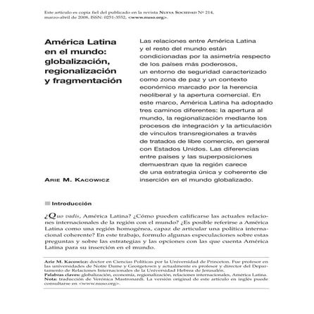 América latina en el mundo. globalización, regionalización y fragmentación