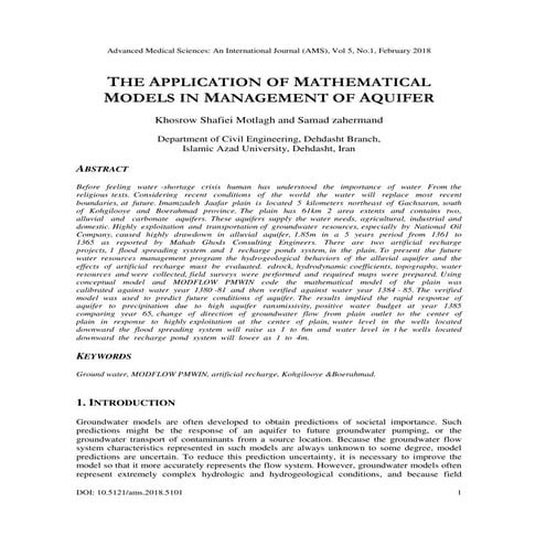 THE APPLICATION OF MATHEMATICAL MODELS IN MANAGEMENT OF AQUIFER