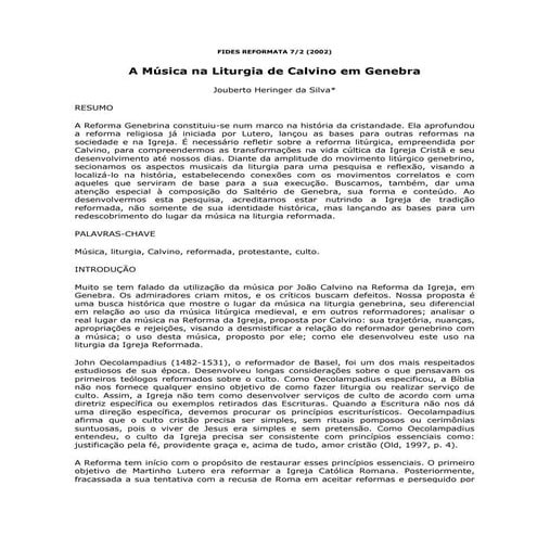 A música na liturgia de calvino em genebra   jouberto heringer da silva