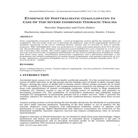 EVIDENCE OF POSTTRAUMATIC COAGULOPATHY IN CASE OF THE SEVERE COMBINED THORACI...