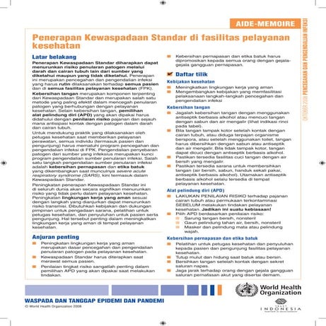 Penerapan Kewaspadaan Standar di Fasilitas Pelayanan Kesehatan - WHO 
