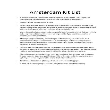 Kit list | DOCX