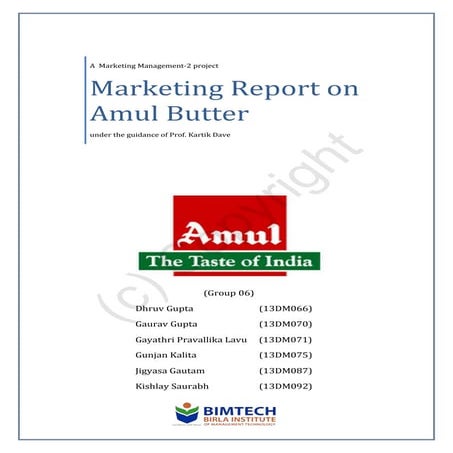 Project: Analysis of Marketing and Branding Strategies of Amul Butter