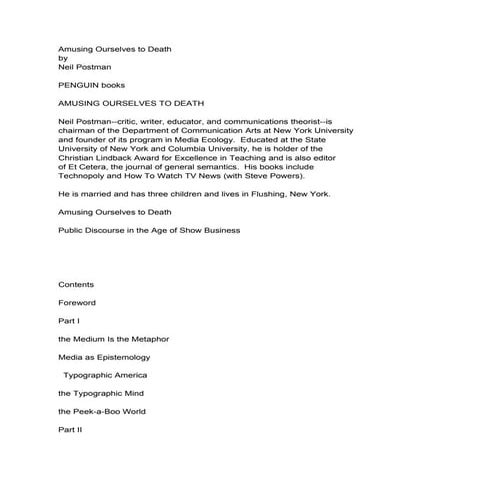 Amusing Ourselves to Death