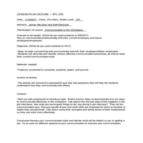 Communication Lesson Plan