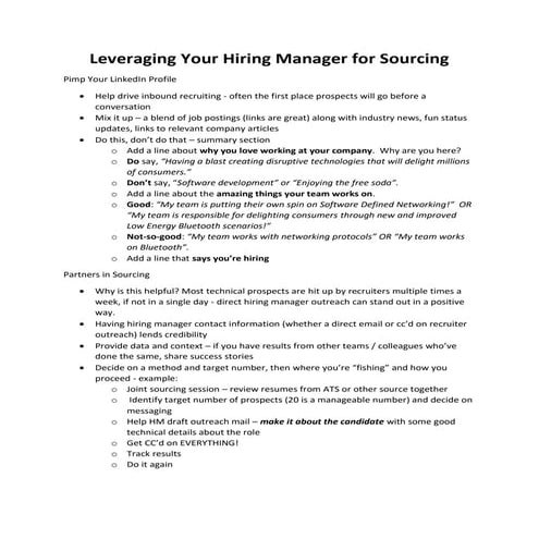 Amy Miller  leveraging your hiring manager for sourcing
