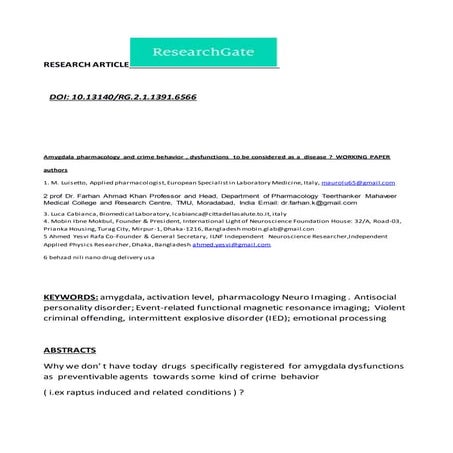 Amygdala pharmacology and crime behavior disfunctions   working paper 1 luise...