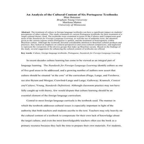 An analysis of the cultural content of six portuguese textbooks