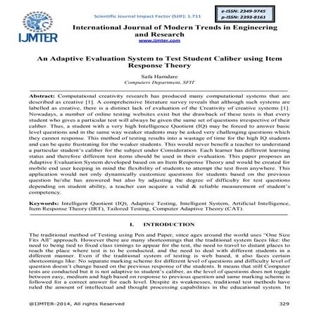 An Adaptive Evaluation System to Test Student Caliber using Item Response Theory