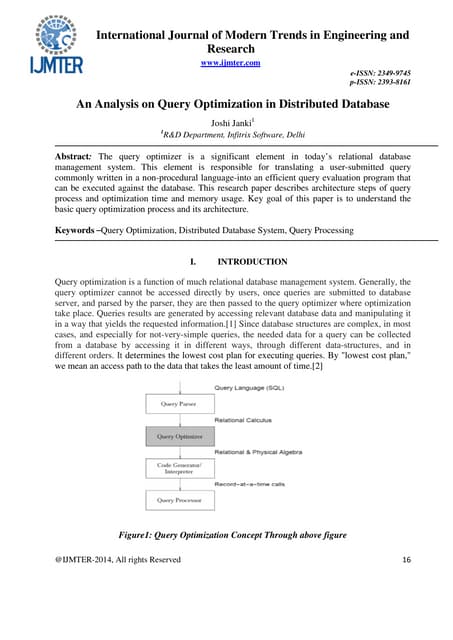 An Analysis on Query Optimization in Distributed Database