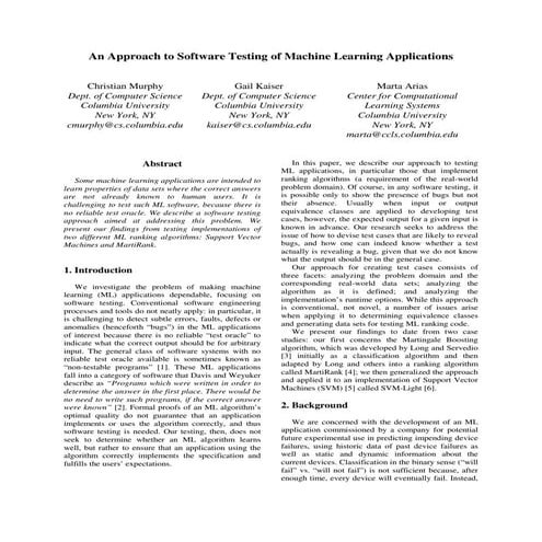 An Approach to Software Testing of Machine Learning Applications | PDF