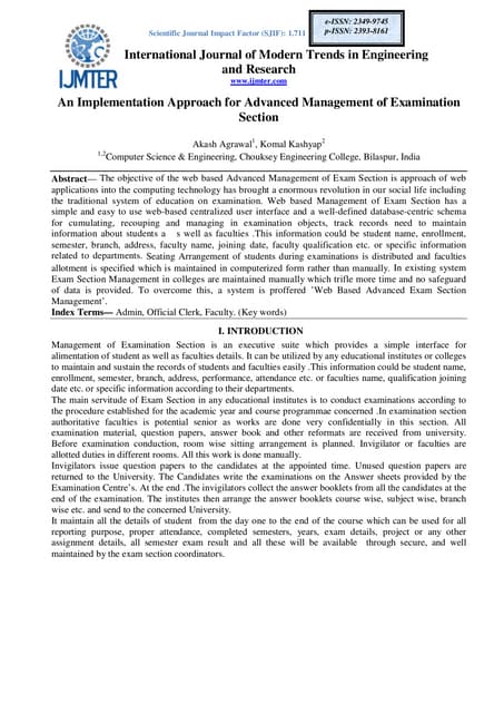 An Implementation Approach for Advanced Management of Examination Section