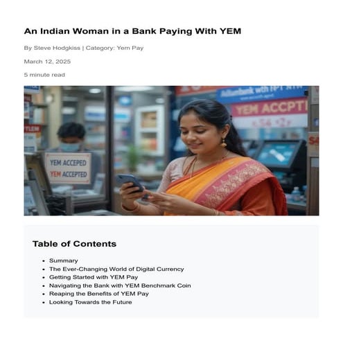 YEM Pay: An Indian woman in a bank paying with YEM
