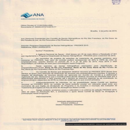 Ofício Circular n°11/2015/ANA - PRODES 2015
