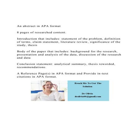 An abstract in APA format8 pages of researched content. | DOCX