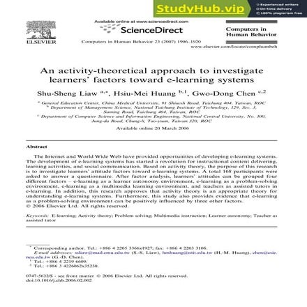 An Activity-Theoretical Approach To Investigate Learners  Factors Toward E-Le...