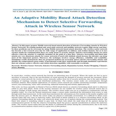An Adaptive Mobility Based Attack Detection Mechanism to Detect Selective For...