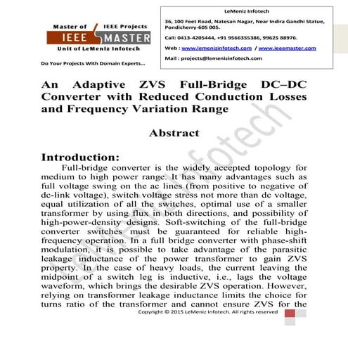 An adaptive zvs full bridge dc–dc converter with reduced conduction losses an...