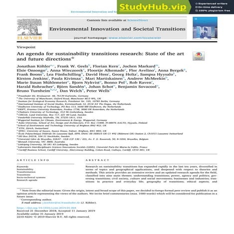 An Agenda For Sustainability Transitions Research  State Of The Art And Futur...