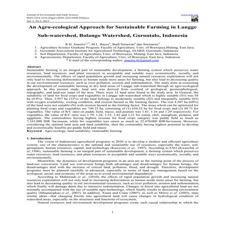An agro ecological approach for sustainable farming in langge sub-watershed, ...