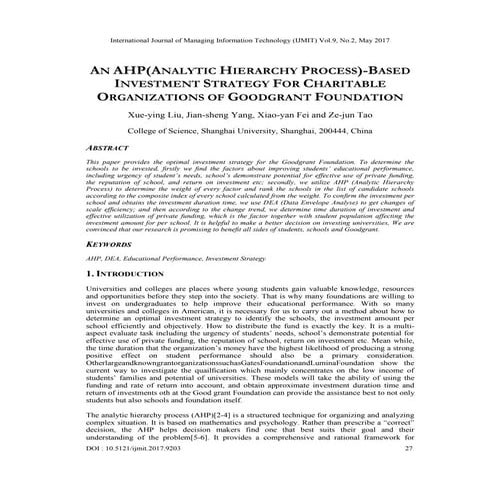 An AHP (Analytic Hierarchy Process) Based Investment Strategy for Charitable ...