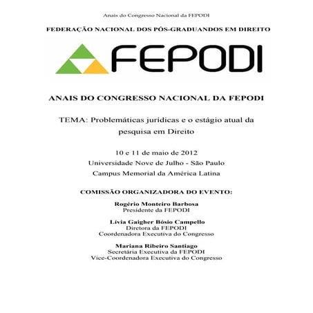 Anais do Congresso da FEPODI