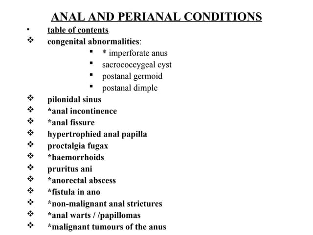 AND PERIANAL  CONDITIONSAND PERIANAL  CONDITIONS ppt