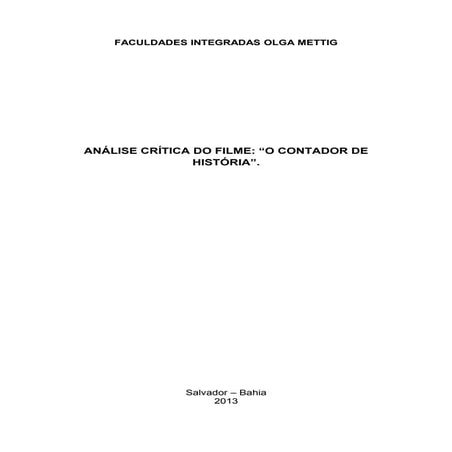 Analise critica do filme o contador de história